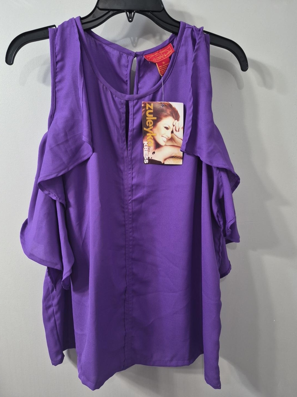 Cold-Shoulder Ruffle Blouse - Purple